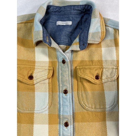 OUTERKNOWN Blanket Shirt Womens XS / S  Yellow Light Blue Plaid - Picture 7 of 14